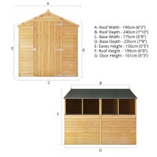 8 x 6 (2.40m x 1.90m) Mercia Overlap Apex Shed - Windowless - diagram