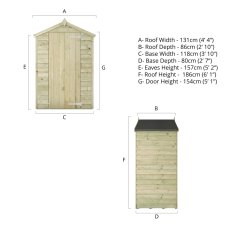 Dimensions diagram of the Mercia 4x3 overlap apex wooden garden shed.