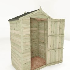 Mercia 4x3 overlap apex wooden garden shed with door open showing the interior.