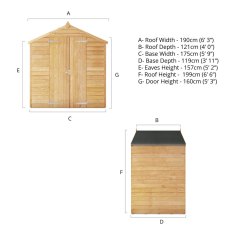 4x6  Mercia Overlap Apex Shed - Windowless - Dimensions