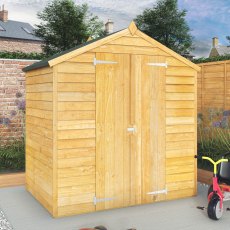 4x6  Mercia Overlap Apex Shed - Windowless - In situ - Angle View - Doors Closed