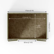 Floor plan of Mercia 4x6 overlap apex shed showing base size and layout