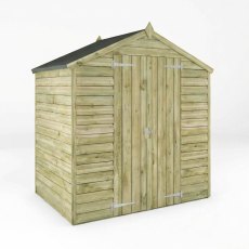 Mercia 4x6 overlap apex shed angled view showing timber cladding and apex roof