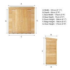 3x6 Mercia Overlap Pent Storage Unit - dimensions