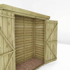 Mercia 6x3 overlap pent storage unit with doors open showing internal storage space