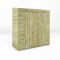Mercia 6x3 overlap pent storage unit angled view showing timber cladding and pent roof