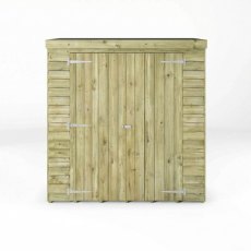 Front view of Mercia 6x3 overlap pent storage unit with double doors closed