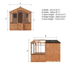 8 x 6 Mercia Greenhouse and Shed Combi - dimensions