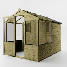 8 x 6 Mercia Greenhouse and Shed Combi - white background -angle view, door open