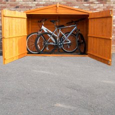 7 x 3 (2.13m x 0.85m) Shire Overlap Bike Store (No Floor) - doors open showing storage of bikes