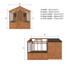 10 x 6 Mercia Greenhouse and Shed Combi - dimensions