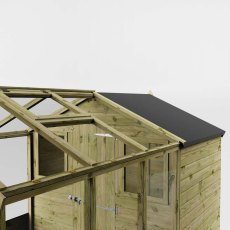 Roof and glazing detail of Mercia greenhouse combi shed showing opening sections