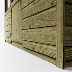 Timber cladding detail of Mercia traditional greenhouse shed horizontal wooden boards