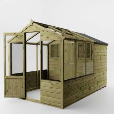 Mercia 10x6 greenhouse combi shed angled view showing glazed grow space and timber shed section