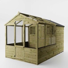 Mercia traditional greenhouse shed combo 10x6 front corner view with doors and windows