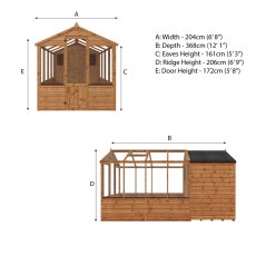 12 x 6 Mercia Greenhouse and Shed Combi - dimensions