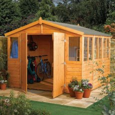 9 x 6 Rowlinson Workshop Apex Garden Shed - Insitu and angled