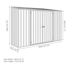 10 x 5 Mercia Absco Space Saver Pent Metal Shed - Dimensions