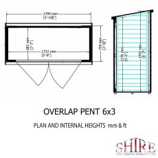 3 x 6 Shire Pent Overlap Shed with Double Doors - internal dimensions