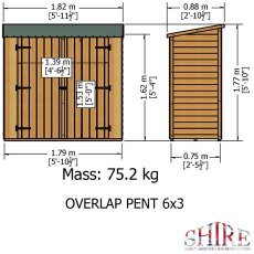 3 x 6 Shire Pent Overlap Shed with Double Doors - external dimensions