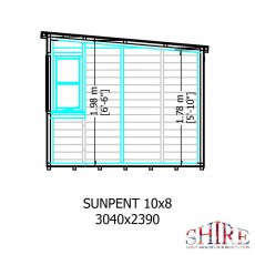 Dirmesions of the 10 x 8 Shire Sun Pent Shiplap Potting Shed