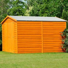 10x8 Shire Overlap Apex Shed - No Windows - Partial Front and Full Side View