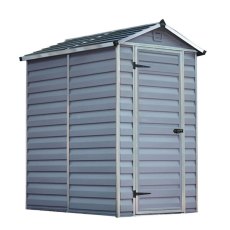 4 x 6 Palram Skylight Plastic Apex Shed - Grey - white background with door closed