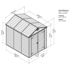 6x8 Palram Skylight Plastic Apex Shed - Grey - schematic drawing