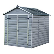 6x8 Palram Skylight Plastic Apex Shed - Grey - white background and doors closed