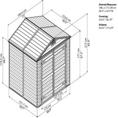 6x5 Palram Skylight Plastic Apex Shed - Grey - schematic drawing