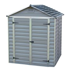 6x5 Palram Skylight Plastic Apex Shed - Grey - white background and door closed