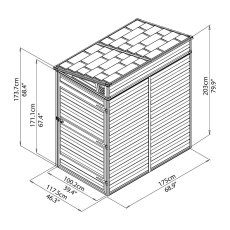 4x6 Palram Skylight Plastic Pent Shed - Dark Grey - diagram