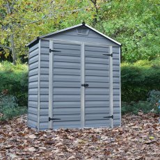 6x3 Palram Skylight Plastic Apex Shed - Dark Grey - with background and door closed