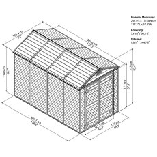 6x10 Palram Skylight Plastic Apex Shed - Grey - diagram