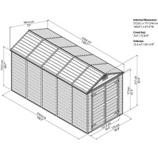 6x12 Palram Skylight Plastic Apex Shed - Grey - diagram