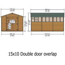 Shire 15 x 10 Overlap Workshop Shed - Windowless - dimensions (windows shown not included)