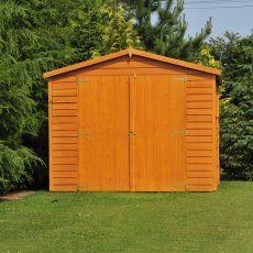 20x10 Shire Overlap Apex Workshop Shed - Double Doors - Windowless - in situ, front view