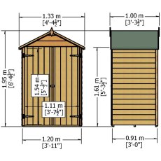 4 x 3 Shire Overlap Shed with Double Doors - pressure treated - dimensions