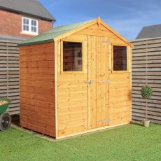 4 x 6 Mercia Shiplap Apex Shed - in situ - angle view - doors closed