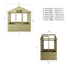 Mercia Traditional Wooden Greenhouse 4x6 dimensions diagram showing height and width