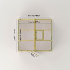 Floor plan layout of Mercia 6x6 traditional greenhouse with measurements