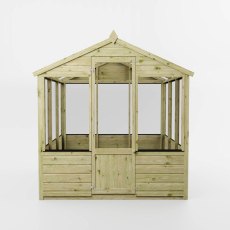 Front elevation of Mercia 6x6 greenhouse with central door and full height glazing