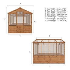 8 x 6 Mercia Traditional Greenhouse - dimensions