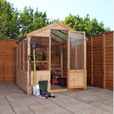 8 x 6 Mercia Traditional Greenhouse - door open with gardening equipment inside