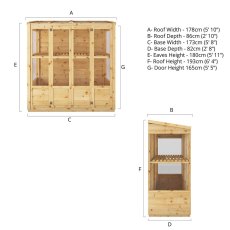 6 x 3 Mercia Traditional Tall Wall Greenhouse - dimensions