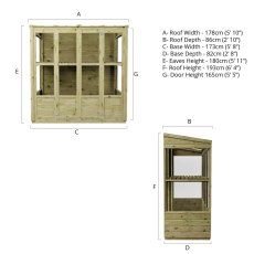 6x3 Mercia Traditional Tall Wall Greenhouse - dimensions