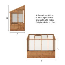 8 x 4 Mercia Evesham Lean-to Greenhouse - dimensions diagram