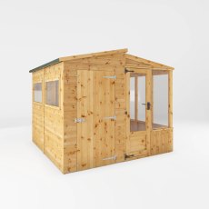 8 X 8 (2.49m X 2.53m) Mercia Premium Greenhouse And Shed Combi - isolated angle view, doors closed