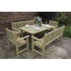 Forest Rosedene 5ft Bench - Pressure Treated - dressed for dinner with matching table and chairs