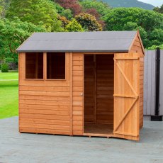 8x6 Shire Amaryllis Overlap Apex Shed with Single Door- angled view with door open